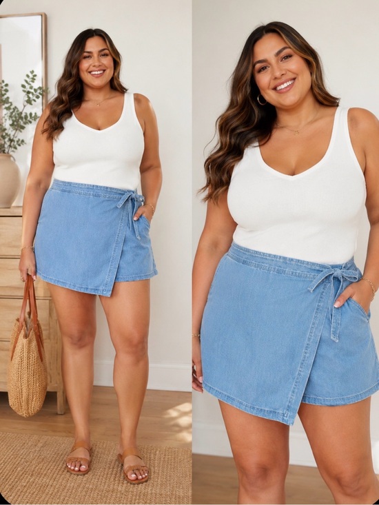 LOFT Pants - LOFT Chambray Wrap Front Shorts Blue Tie Waist Soft Denim Casual Summer 16